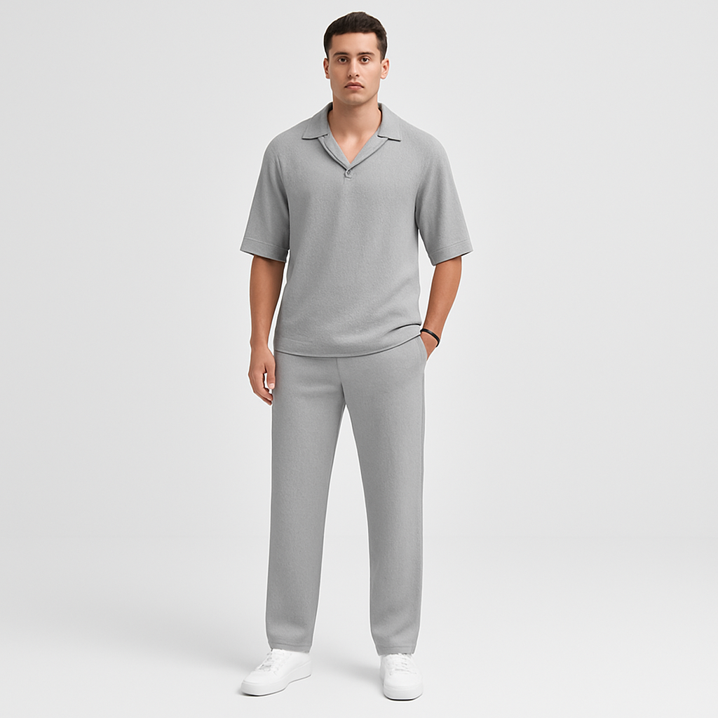 メンズツーピーススーツ - 長袖シャツとそれに合うズボンを組み合わせたスタイリッシュなカジュアルな服装