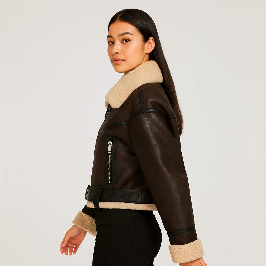 Elara | Belted faux leather jacket