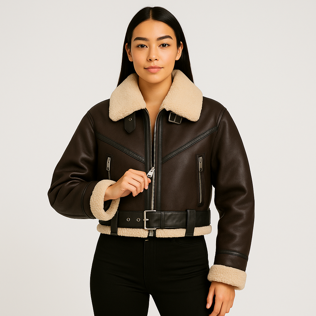 Elara | Belted faux leather jacket