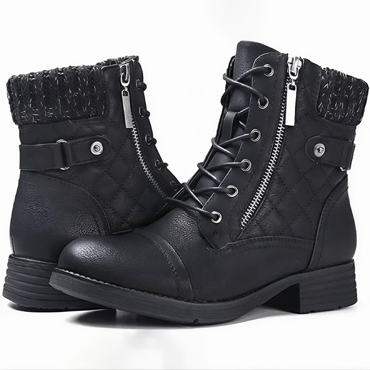 Akane - Warm Faux Leather Buckle Zip Boots 