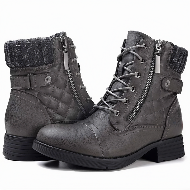 Akane - Warm Faux Leather Buckle Zip Boots 