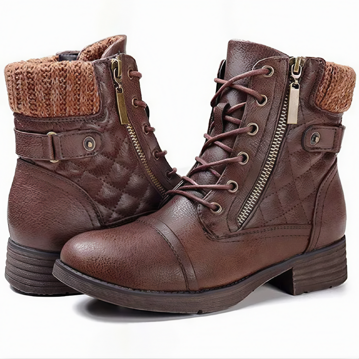 Akane - Warm Faux Leather Buckle Zip Boots 