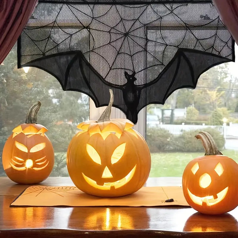 ゴシックレース ハロウィンレース飾り - コウモリとクモの巣の黒いひざ掛け