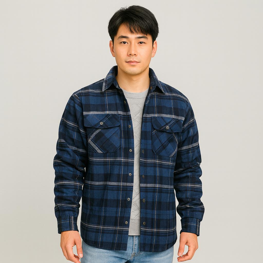 メンズ フランネルシャツジャケット 長袖 キルティング裏地 チェック柄コート ボタンダウン 厚手 冬用アウター