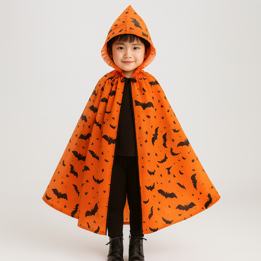 ノクティラ | 蜘蛛の巣とコウモリのプリントが施されたヴィンテージのハロウィンフード付きケープ