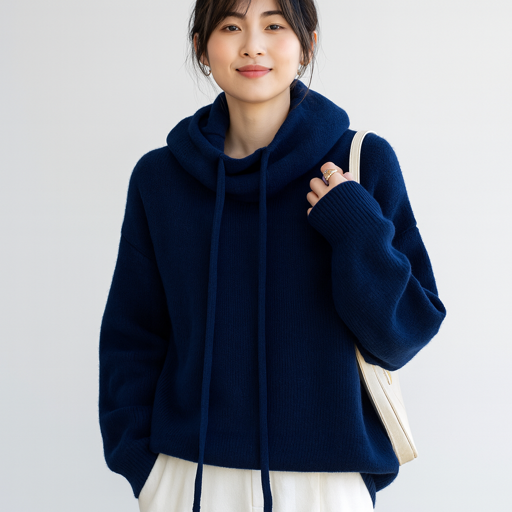 Relaxed fit knit hoodie - Wide turtleneck - Casual elegance for everyday wear