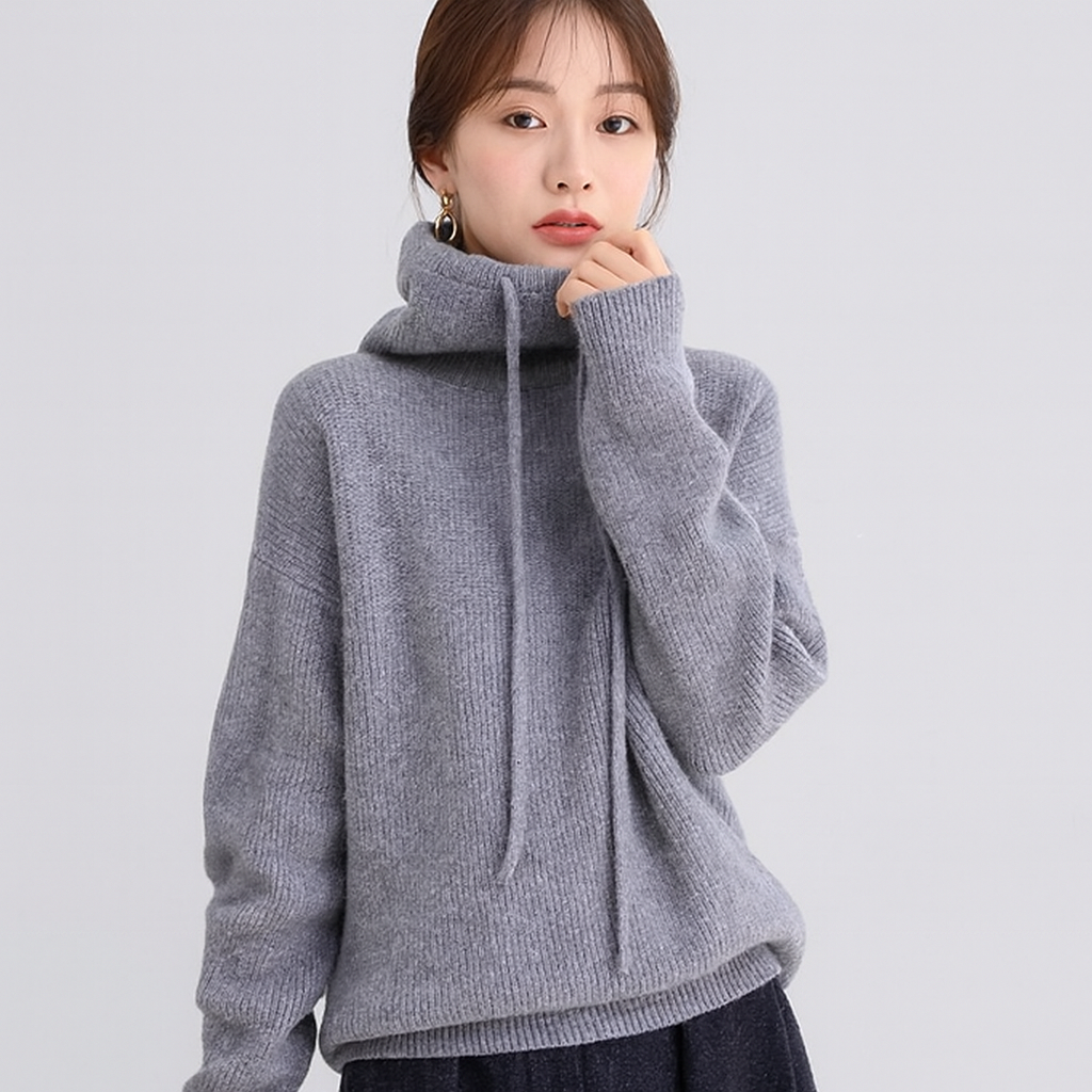 Relaxed fit knit hoodie - Wide turtleneck - Casual elegance for everyday wear