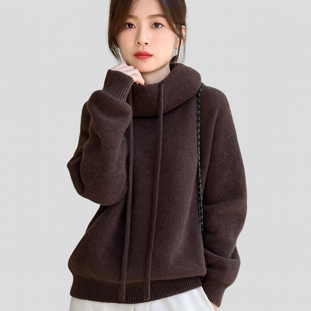 Relaxed fit knit hoodie - Wide turtleneck - Casual elegance for everyday wear