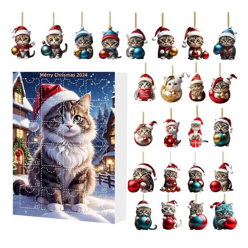 クリスマスツリーの飾りが付いたアドベントカレンダー2025 かわいい動物漫画