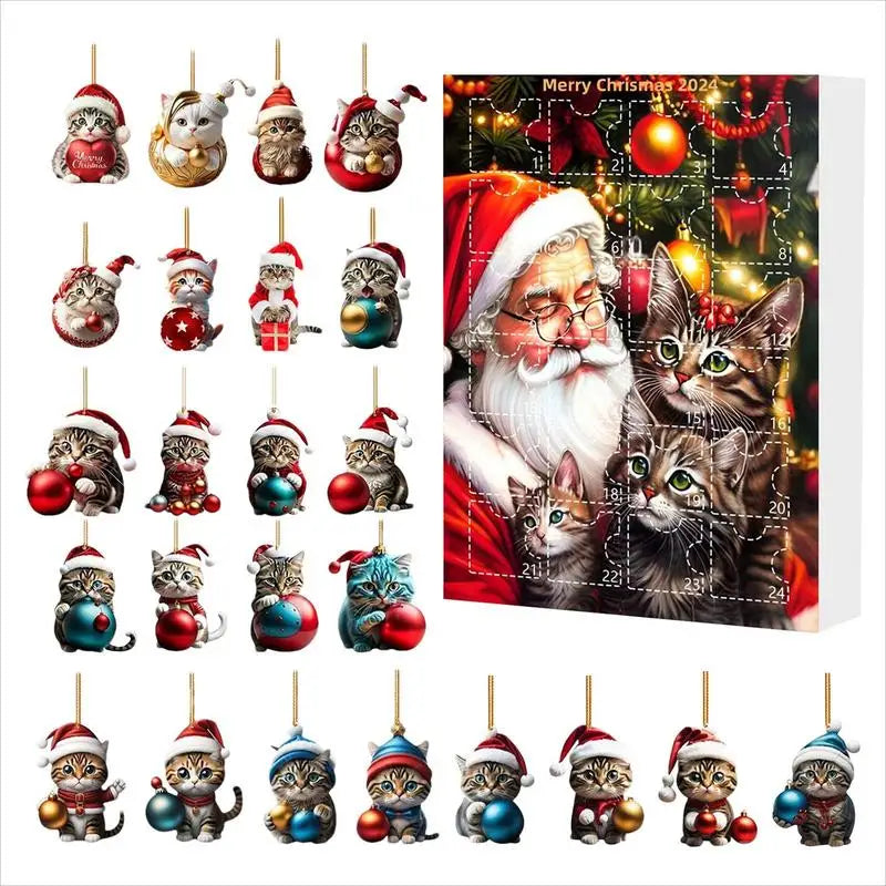 クリスマスツリーの飾りが付いたアドベントカレンダー2025 かわいい動物漫画