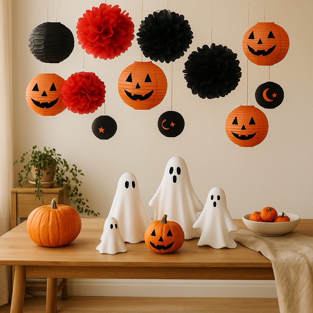 シャドウグローハロウィン張り子セット – 13 ピース クルビス & ブルーメンボール デコ