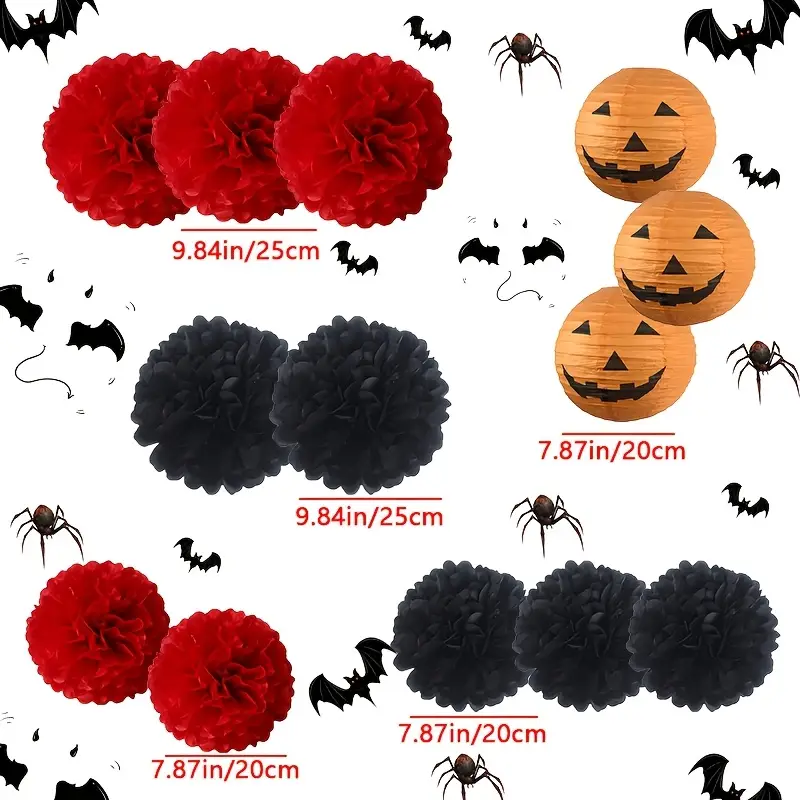 シャドウグローハロウィン張り子セット – 13 ピース クルビス & ブルーメンボール デコ
