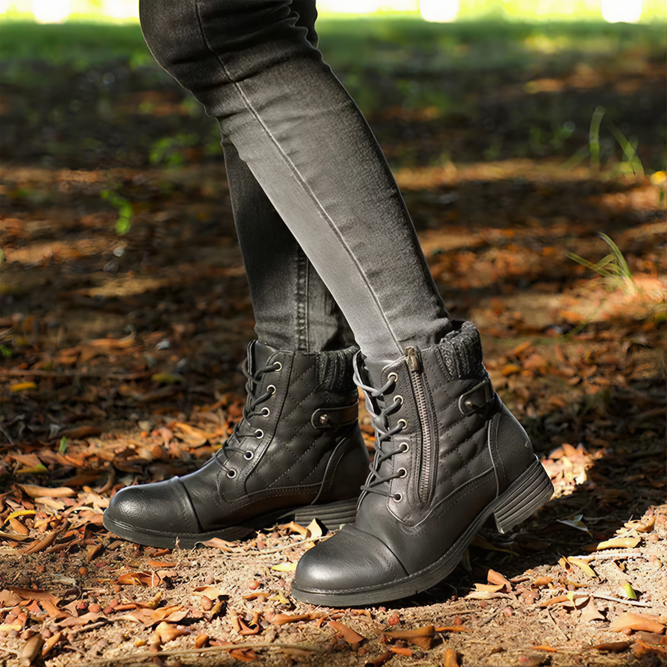 Akane - Warm Faux Leather Buckle Zip Boots 