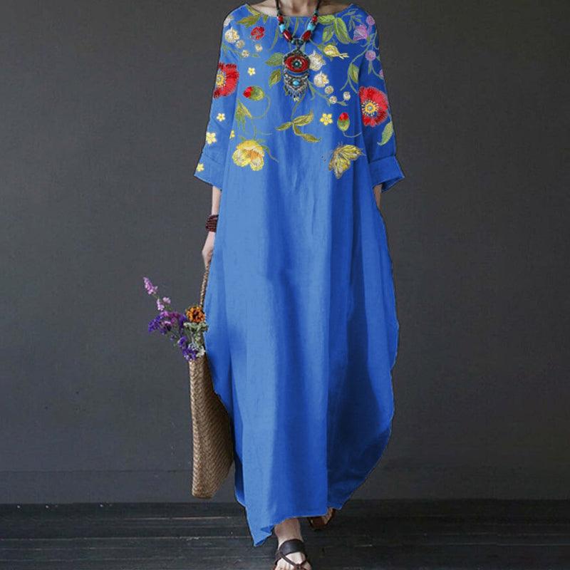 アンバー - ミドル丈の袖、花柄プリントのヴィンテージドレス