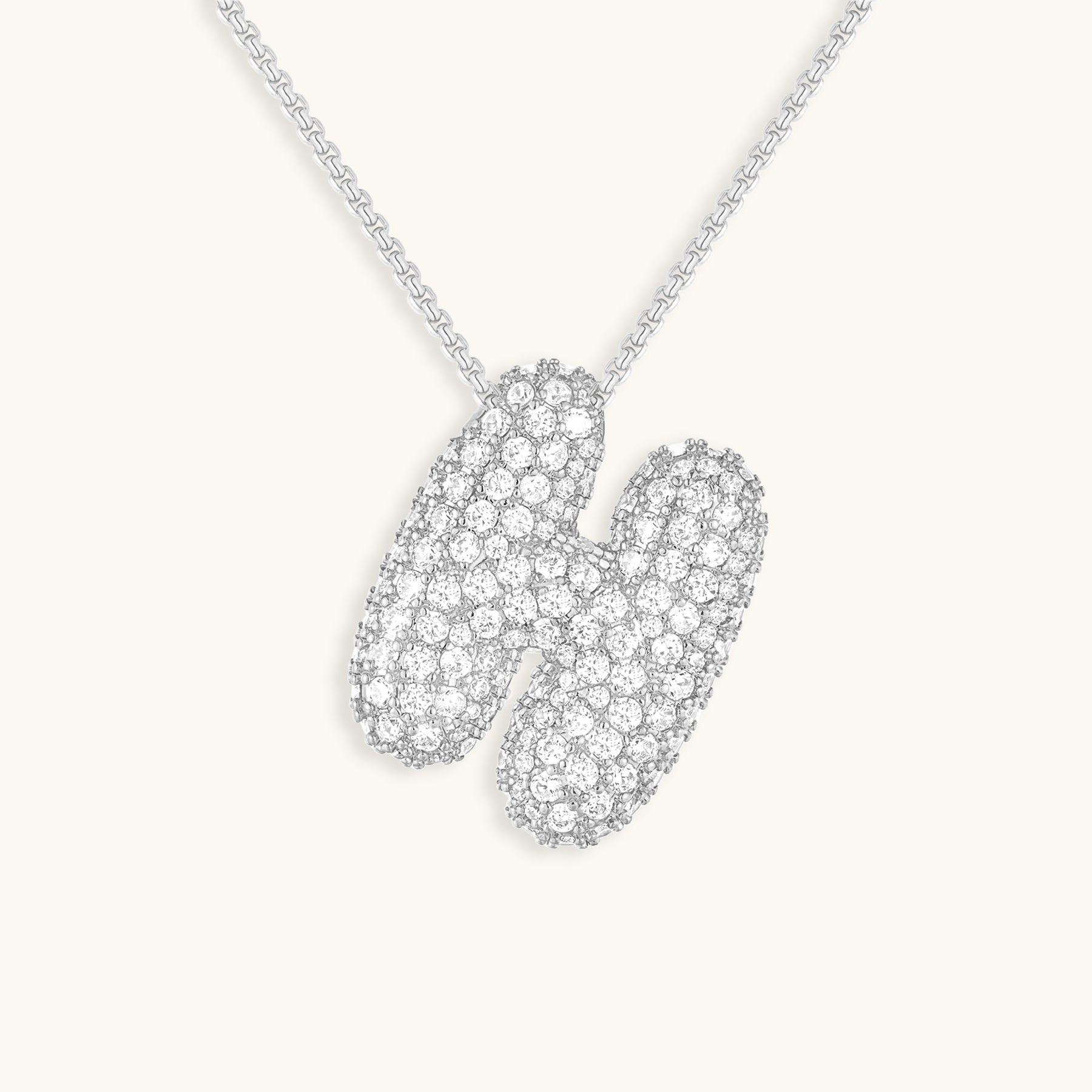 ダイヤモンド模様のルナバブルイニシャルネックレス - 母の日のパーソナライズギフト