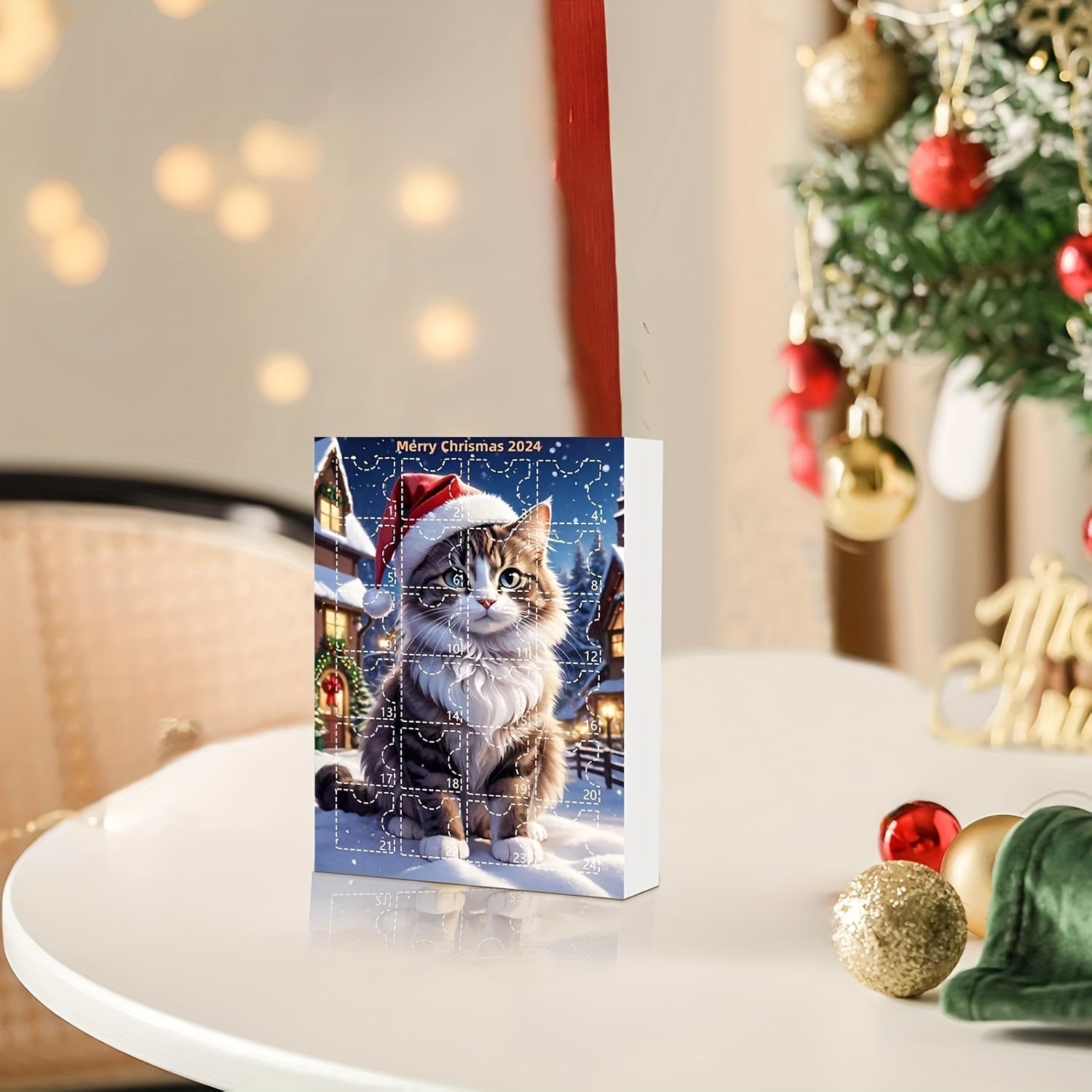 アクリル製猫ペンダント付きヴィンテージアドベントカレンダー2025、猫好きのための24日間クリスマスカウントダウン