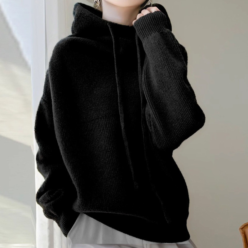Relaxed fit knit hoodie - Wide turtleneck - Casual elegance for everyday wear